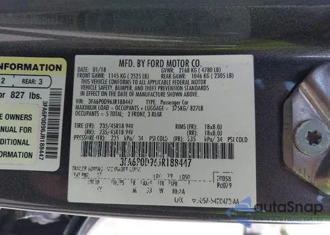 2018 Ford Fusion Titanium z USA, uszkodzony, nr VIN 3FA6P0D96JR188447